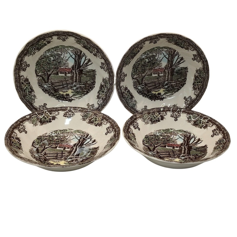 Vintage Johnson Bros Berry Bowls Fruit‎ The Stone Wall Set of Four Five Inch